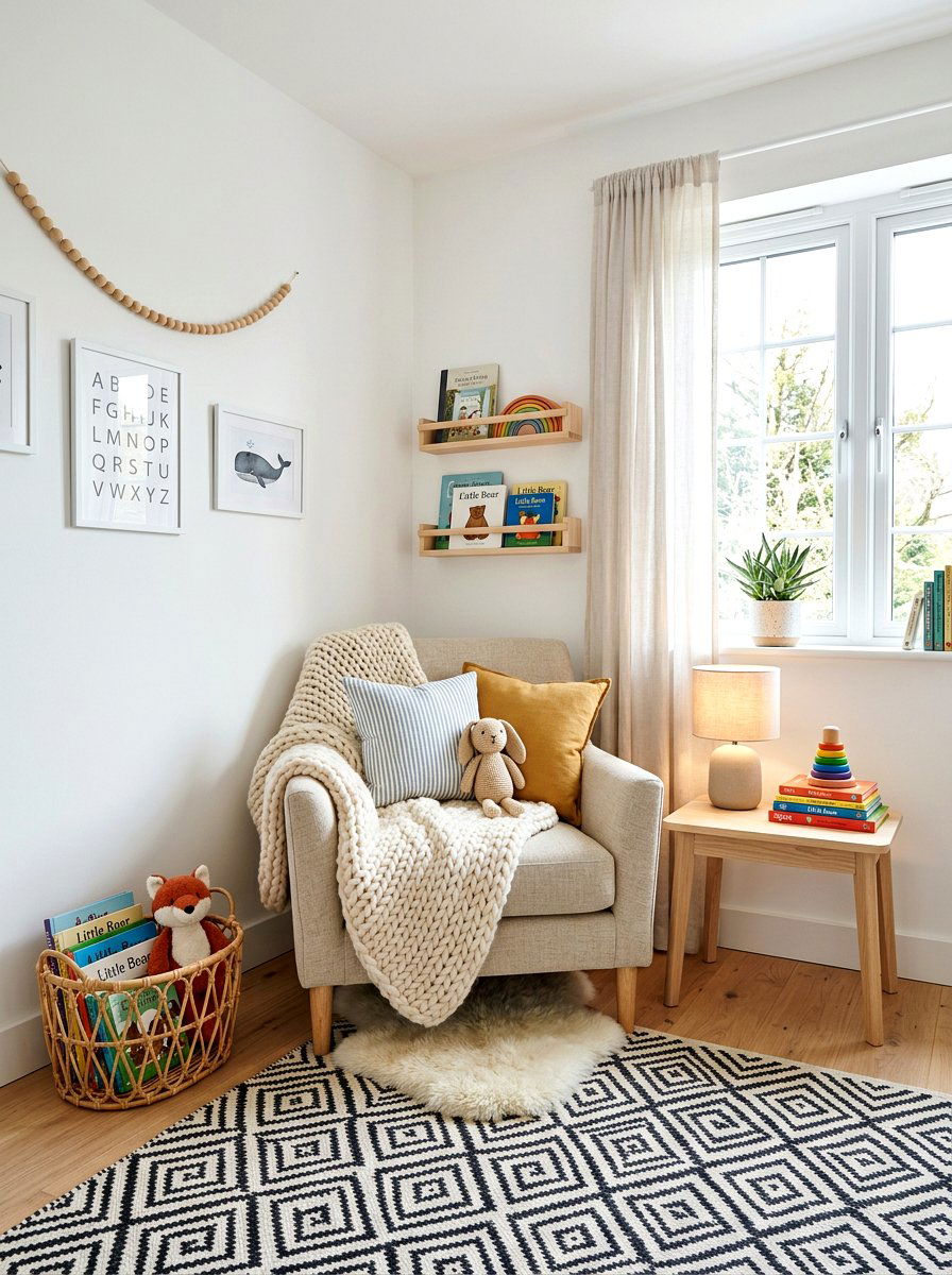 Scandinavian nursery reading nook - 30 nursery reading corner ideas