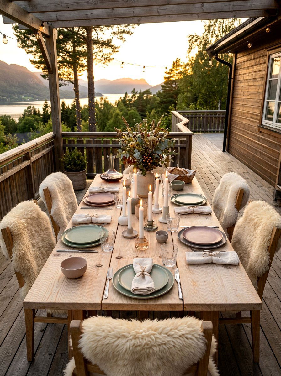 Scandinavian outdoor dinner decor - 30 sunset dinner table ideas
