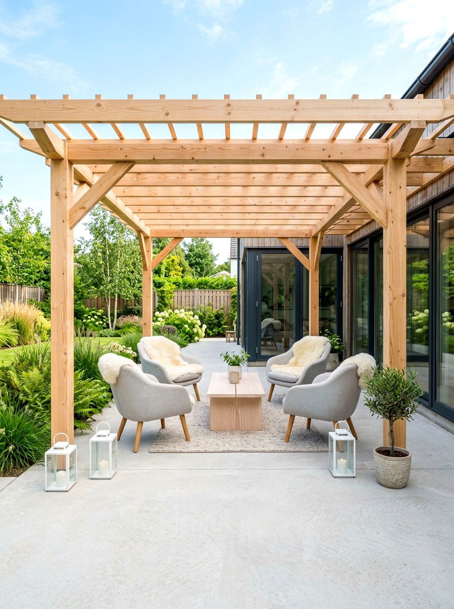 Scandinavian pergola seating design - 30 open pergola seating ideas