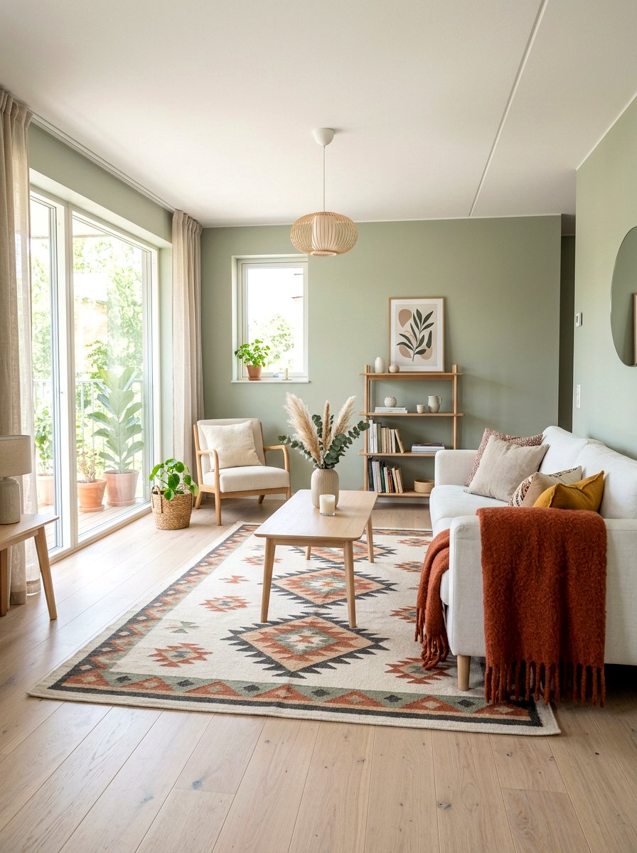 Scandinavian sage and terracotta living room - 30 terracotta and sage living room ideas