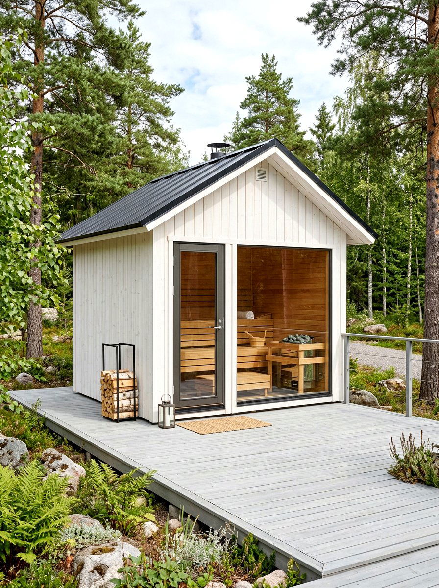 Scandinavian style garden sauna - 30 outdoor sauna backyard ideas aesthetic