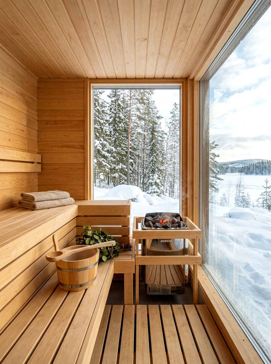 Scandinavian style sauna - 30 contrast therapy bathroom ideas