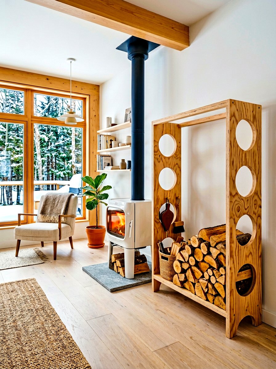 Scandinavian style wood rack - 30 log holder ideas