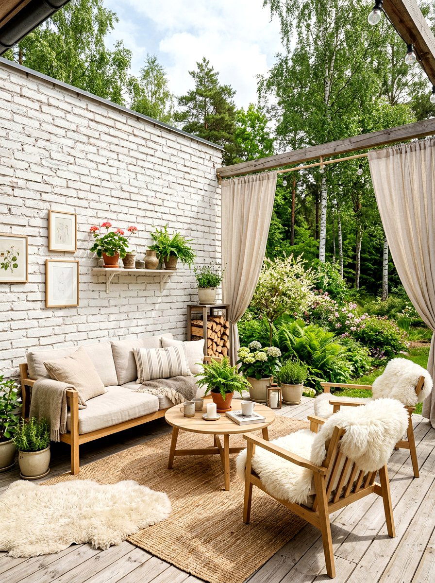 Scandinavian white brick living room - 30 exposed brick living room ideas