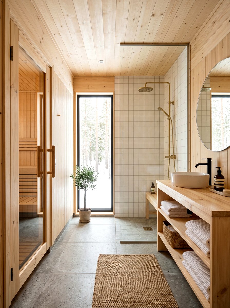Scandinavian wood spa bathroom - 30 spa shower bathroom ideas