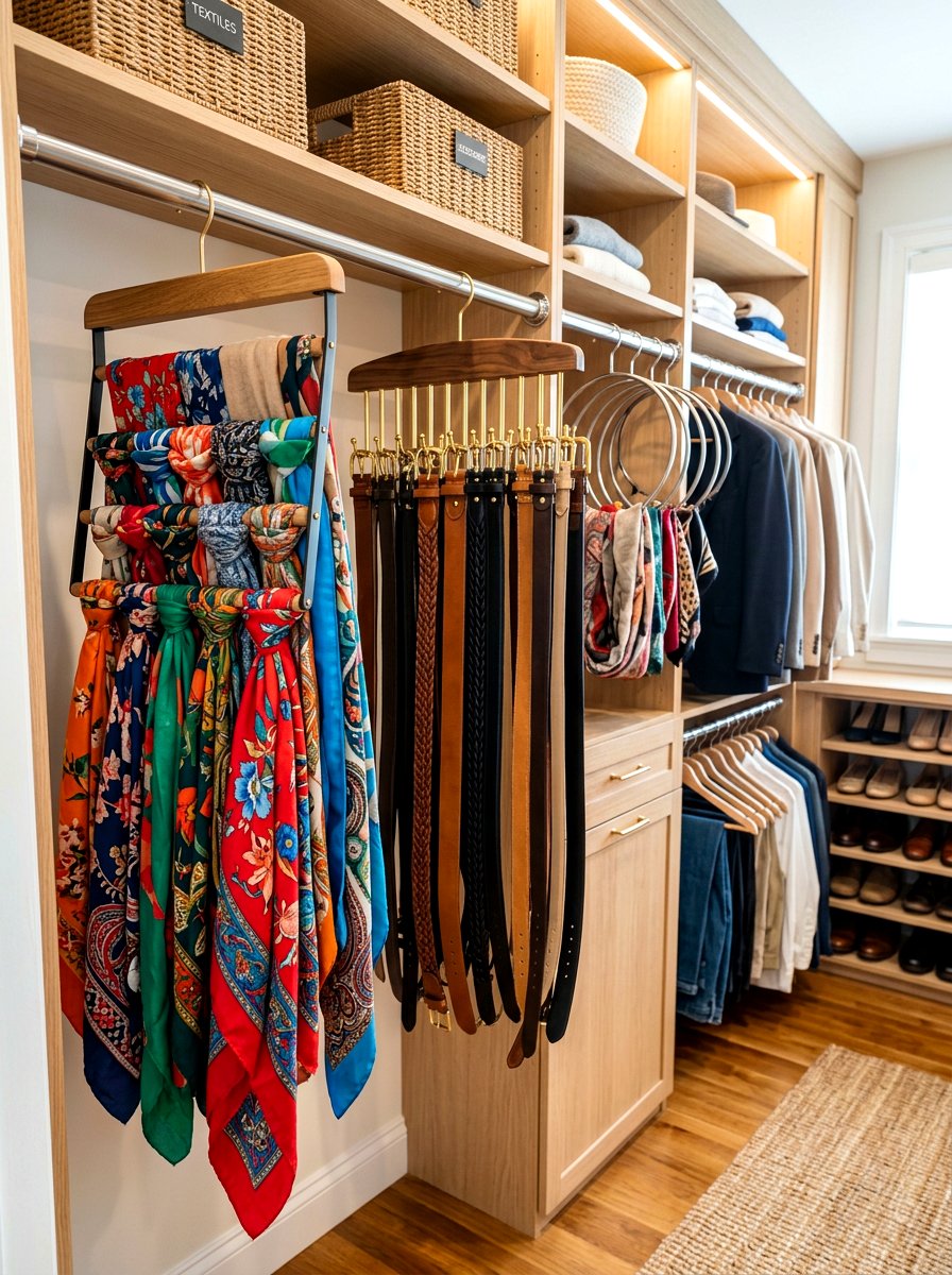 Scarf and belt hangers - 30 organizing a coat closet ideas