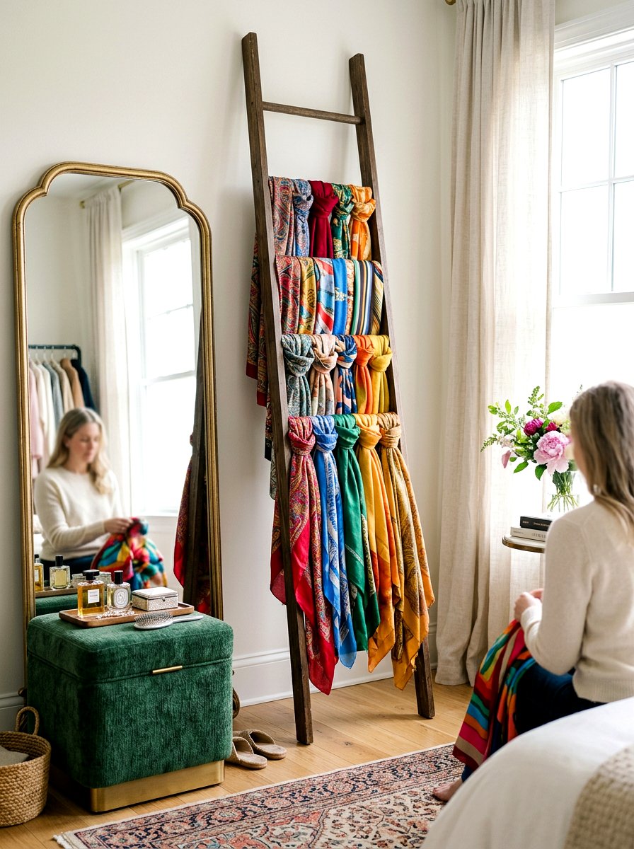 Scarf organizer ladder - 30 decorative ladder ideas