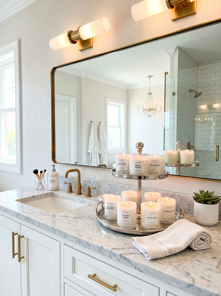 Scented Candle Display - 30 winter bathroom styling ideas