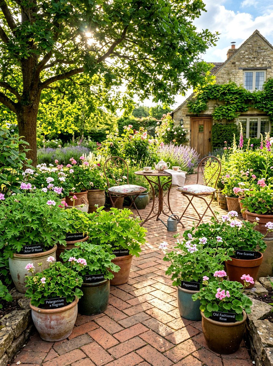 Scented Geranium Patio - 30 sensory herb garden ideas