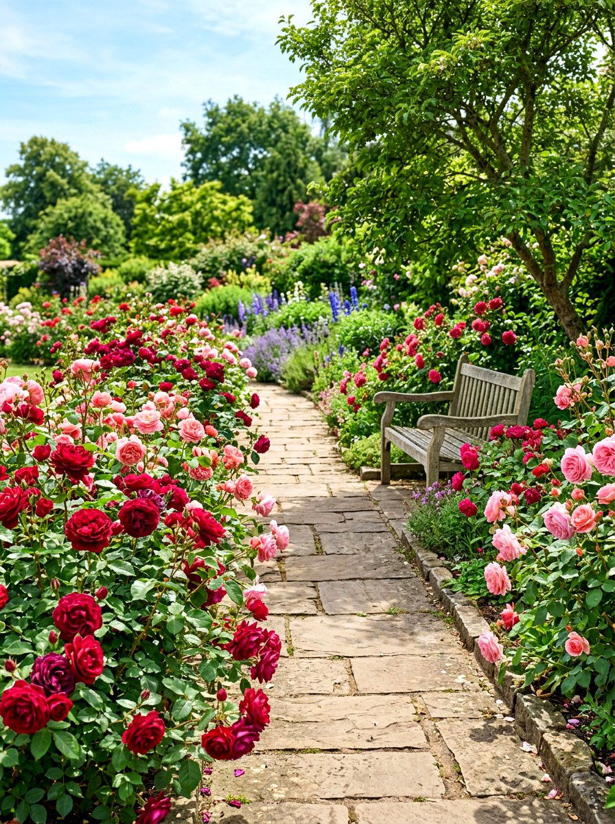 Scented Rose Pathway - 30 cottage rose border ideas