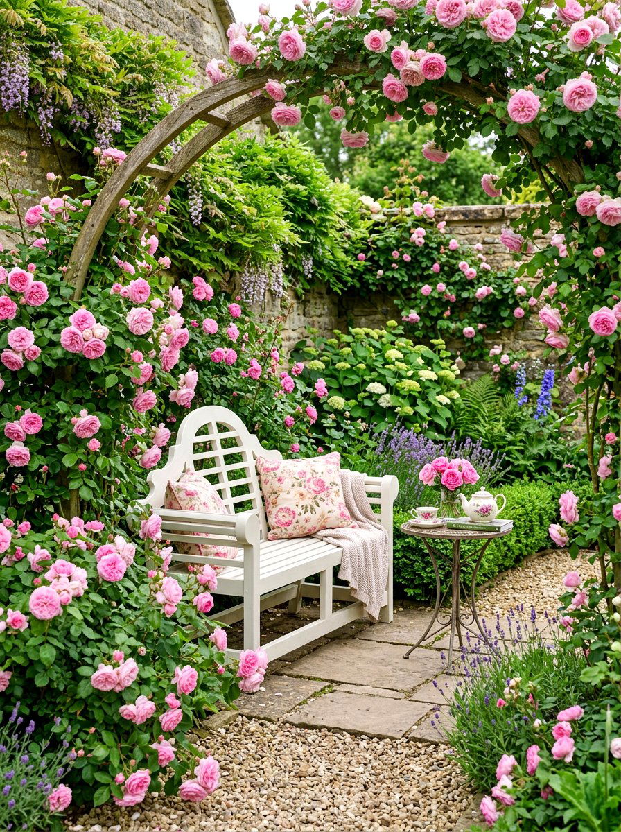 Scented Rose Seating Area - 30 backyard rose garden ideas