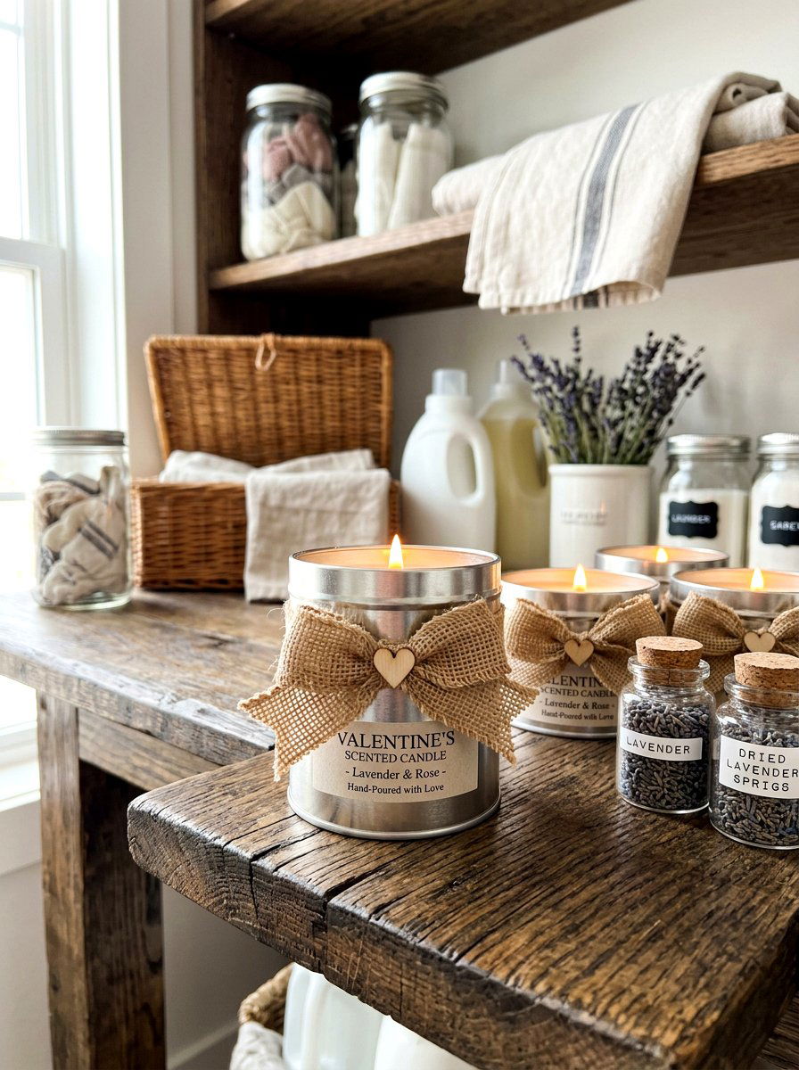 Scented Tin Valentine Candle With Burlap Bow - 30 bow and candle Valentine ideas