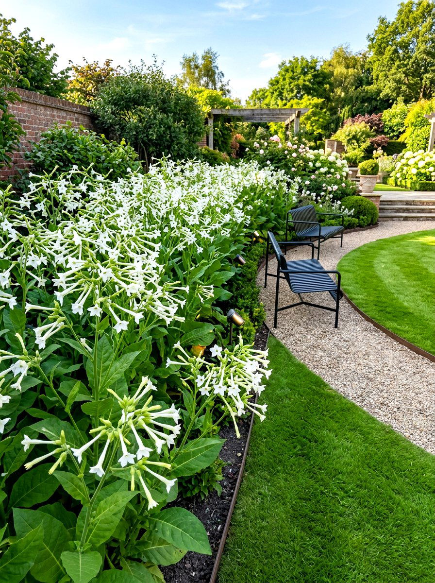 Scented Tobacco Plant Border - 30 evening fragrance garden ideas