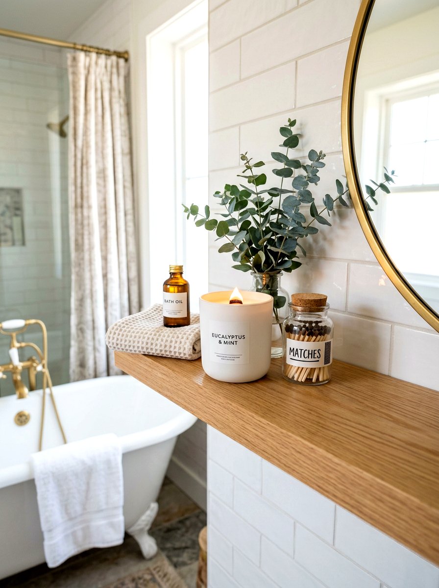 Scented candle bathroom display - 30 rental bathroom makeover ideas aesthetic