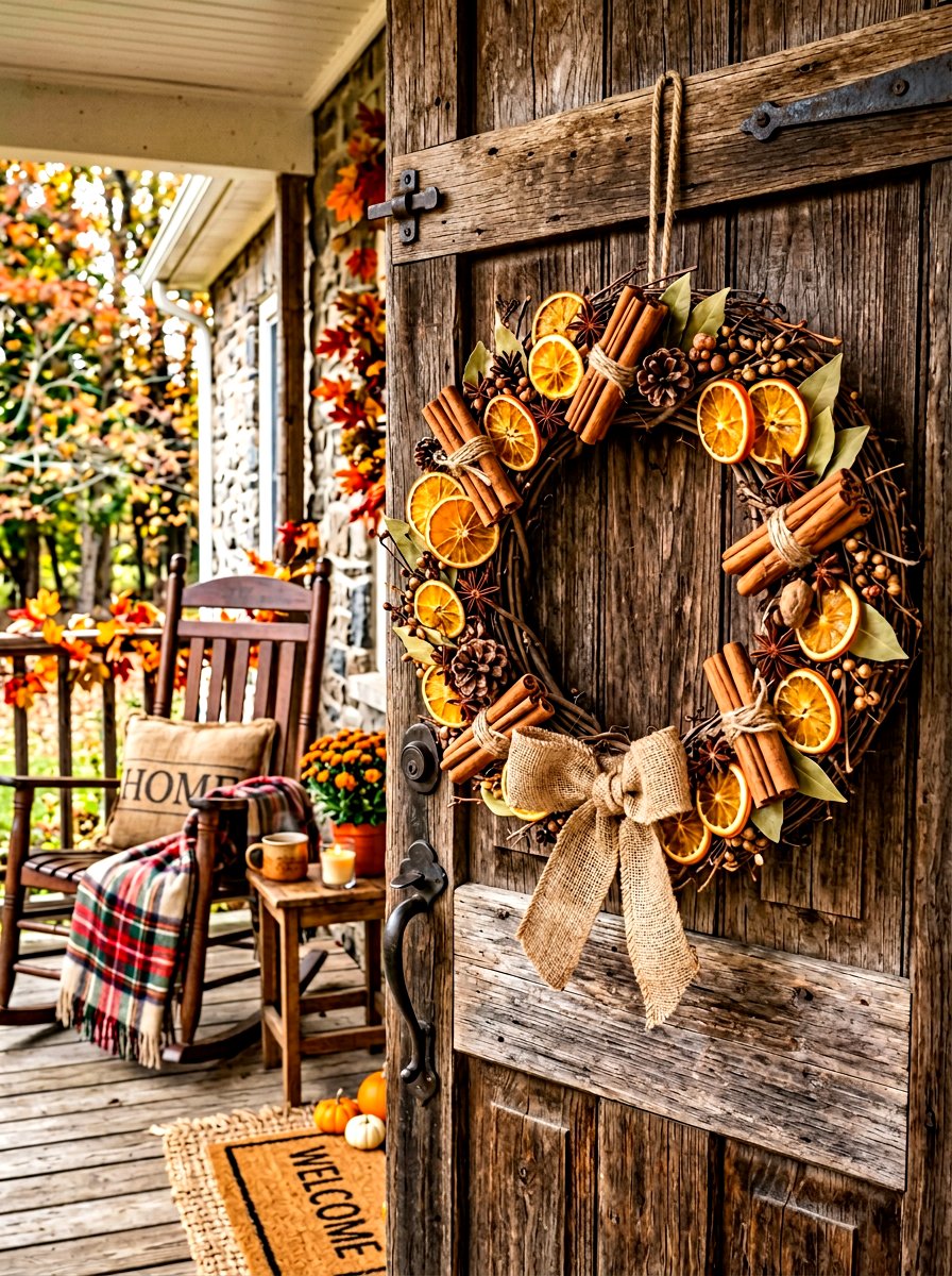 Scented cinnamon stick wreath - 30 fall wreath ideas