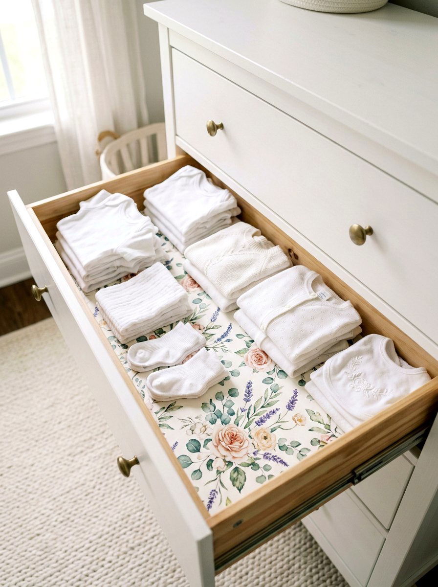 Scented drawer liners - 30 nursery dresser organization ideas