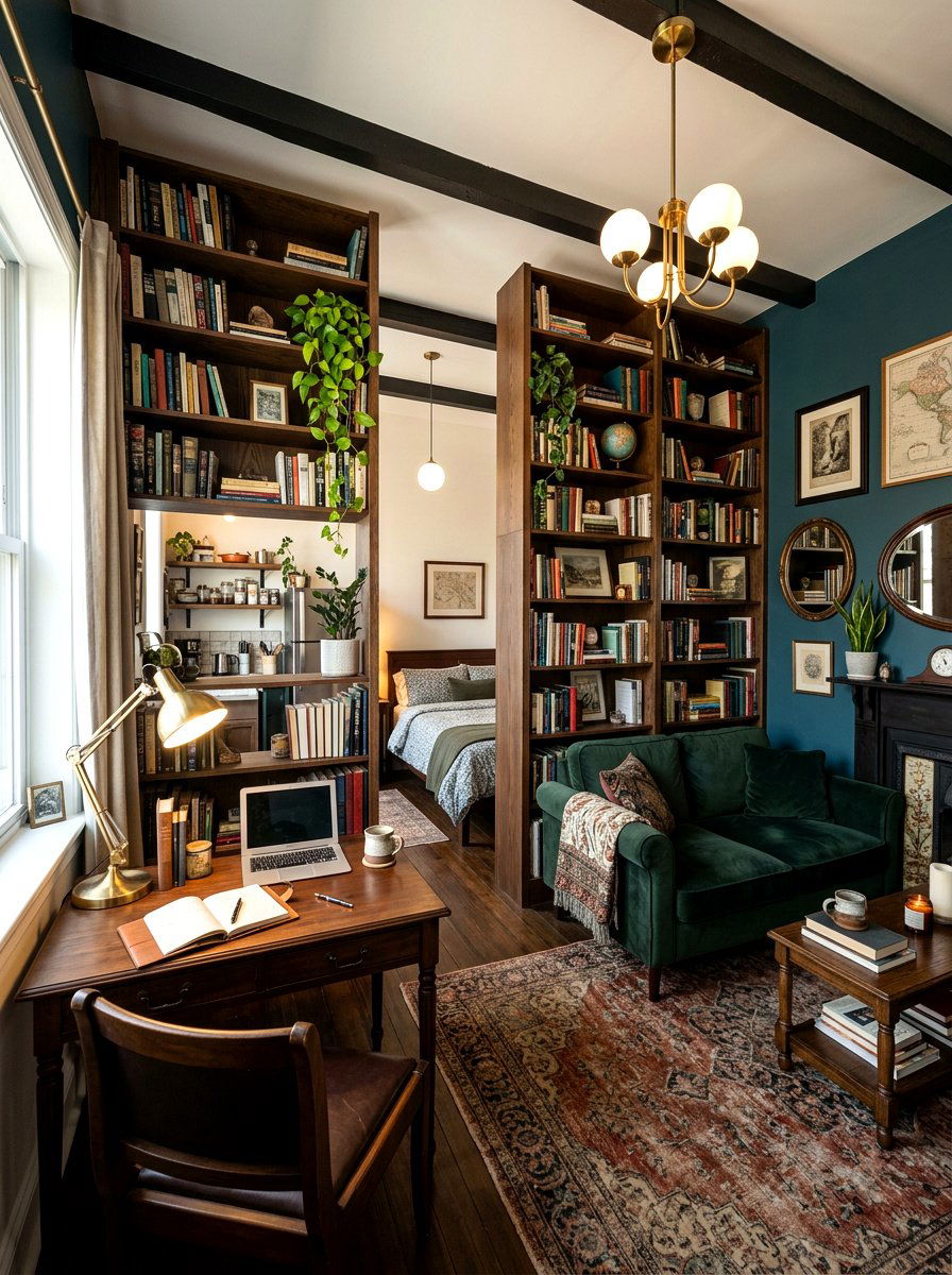 Scholarly Studio Apartment - 30 dark academia room ideas
