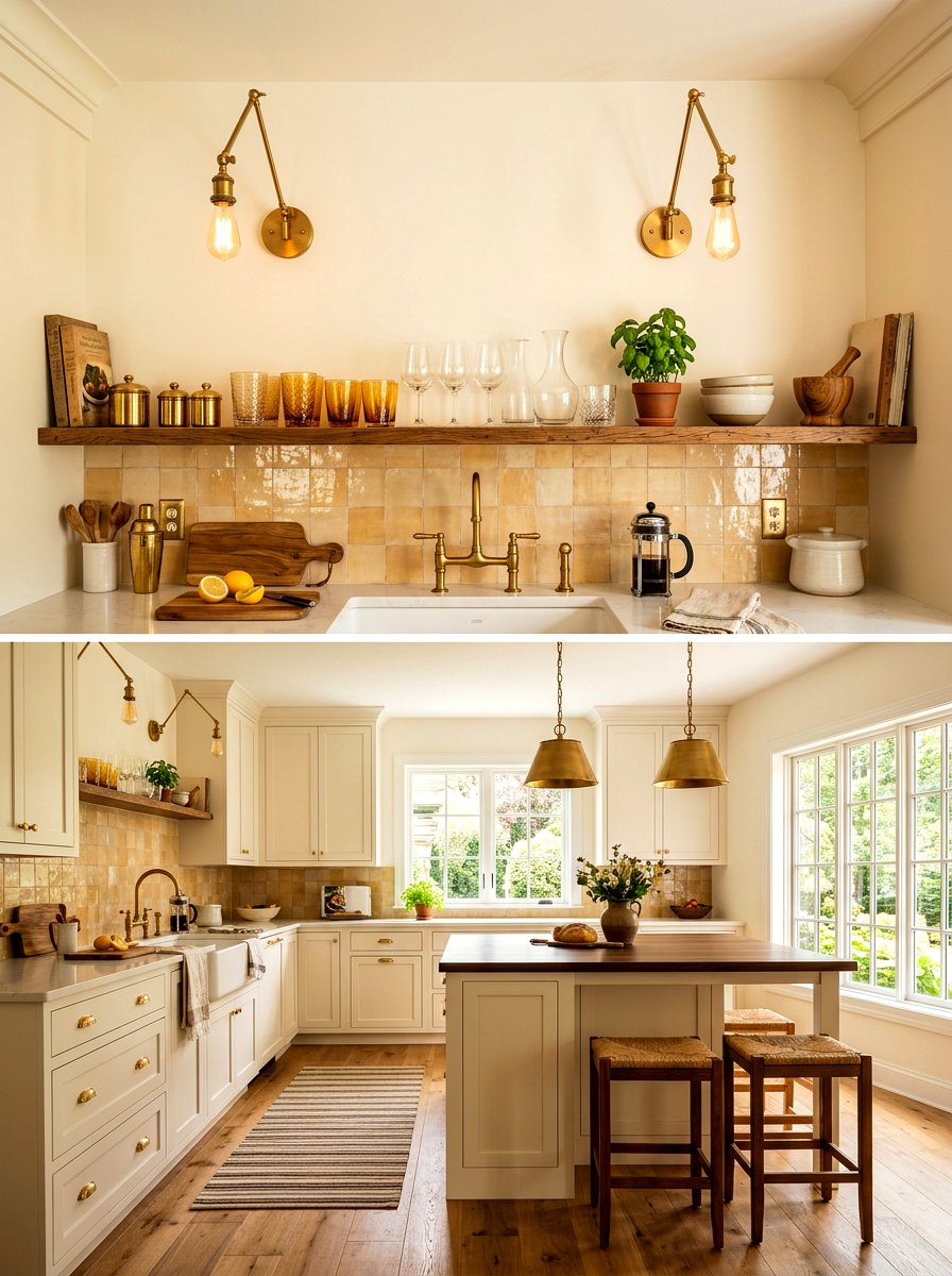 Sconce Lighted Open Shelf - 30 French cottage kitchen shelf ideas