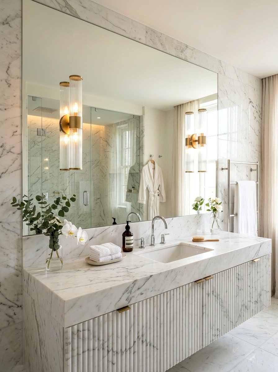 Sconce On Mirror Wall - 30 mirror wall bathroom ideas