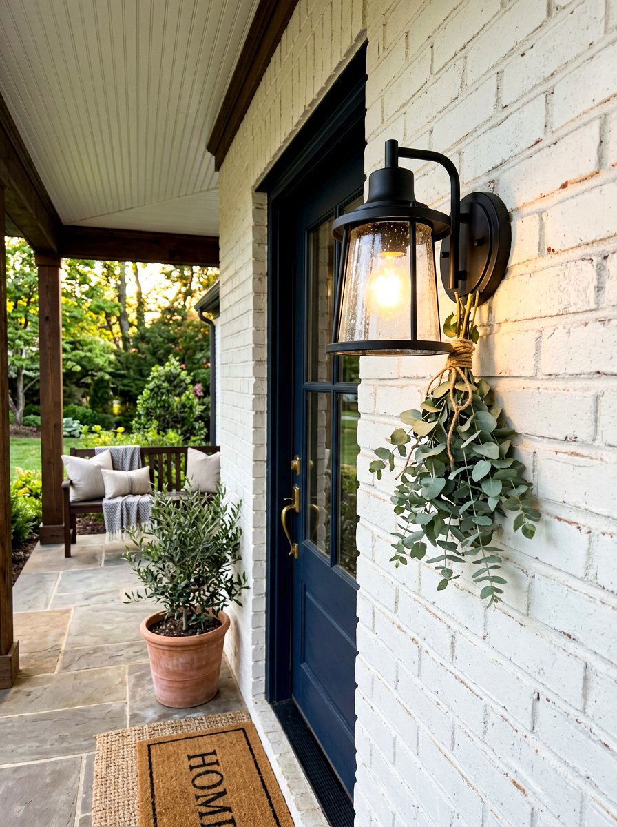Sconces with seasonal greenery - 30 spring porch layering ideas