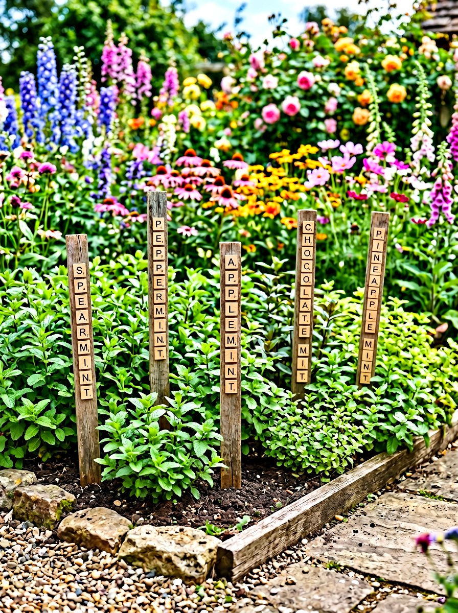 Scrabble Tile Label - 30 herb garden marker ideas