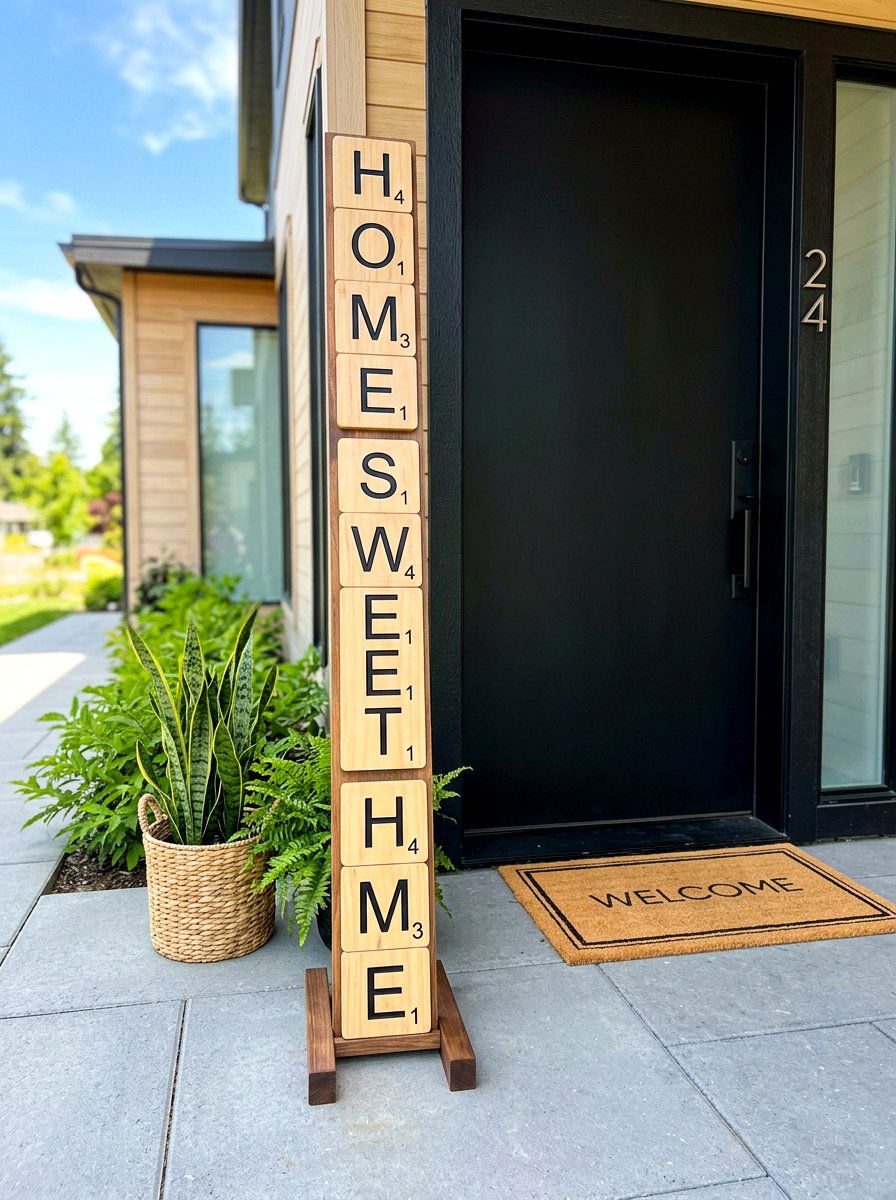 Scrabble Tile Porch Sign - 30 porch welcome sign ideas