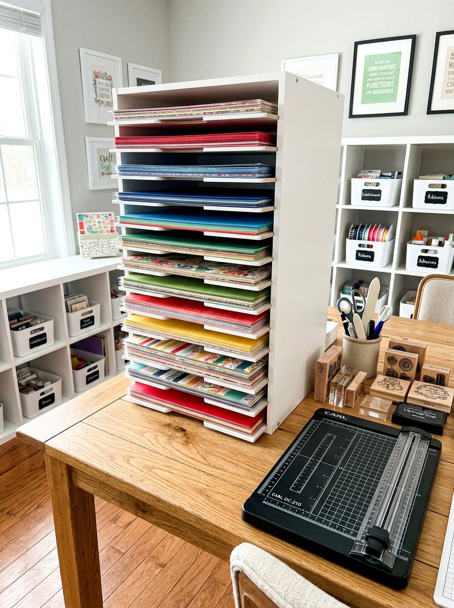 Scrapbook Paper Tray - 30 organizing a craft room ideas