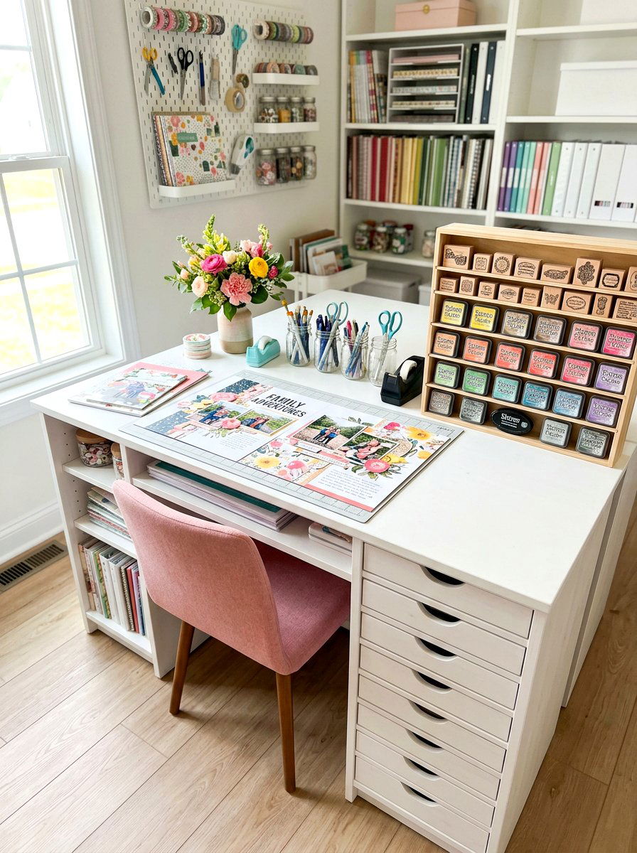 Scrapbooking table with drawers - 30 craft corner ideas