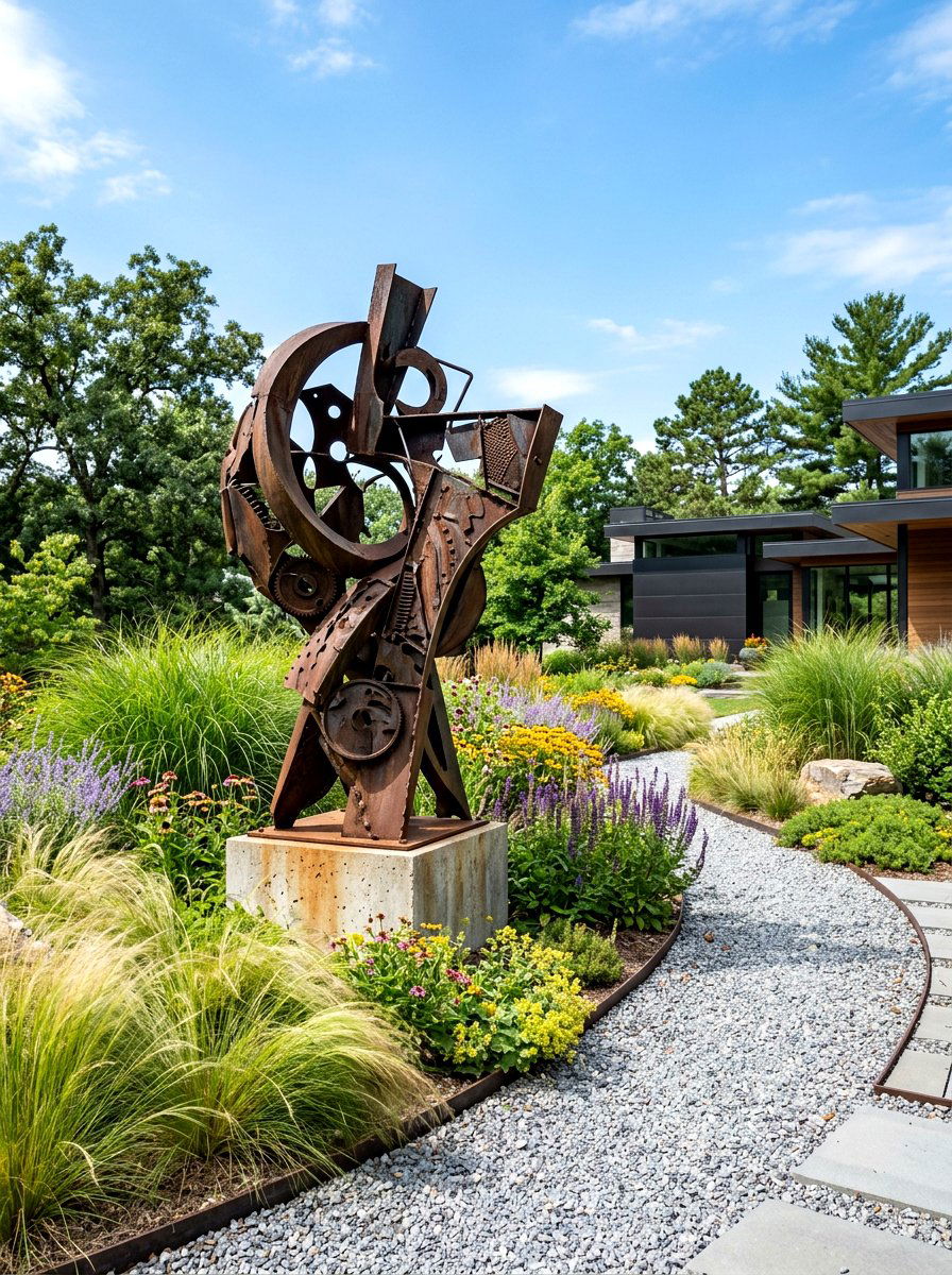 Scrapped Metal Garden Sculpture - 30 reclaimed material decor ideas