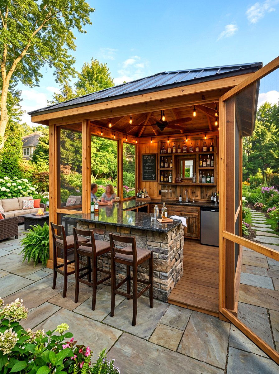 Screened Gazebo With Bar Counter - 30 screened gazebo ideas