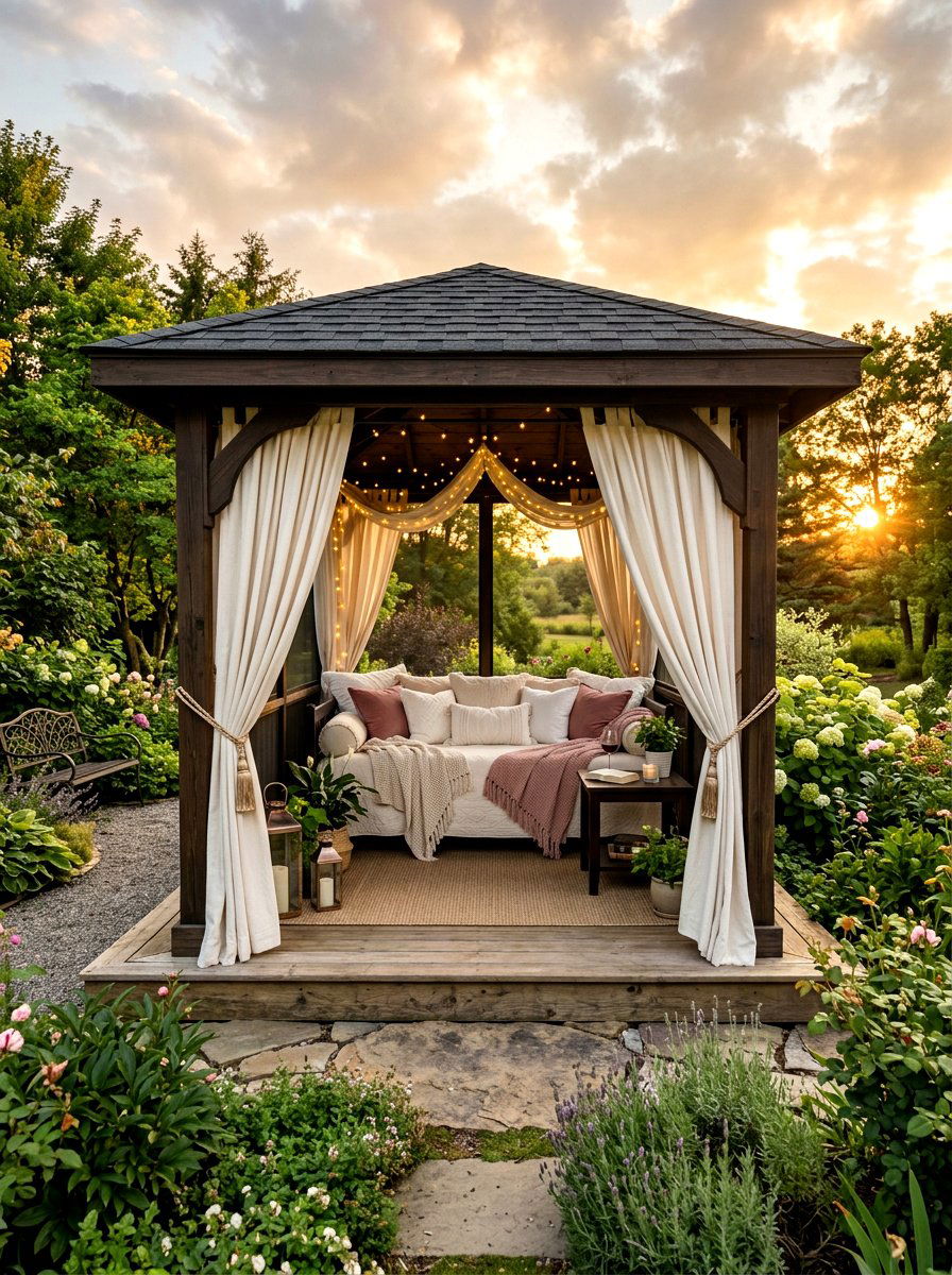 Screened Gazebo With Outdoor Curtains - 30 screened gazebo ideas