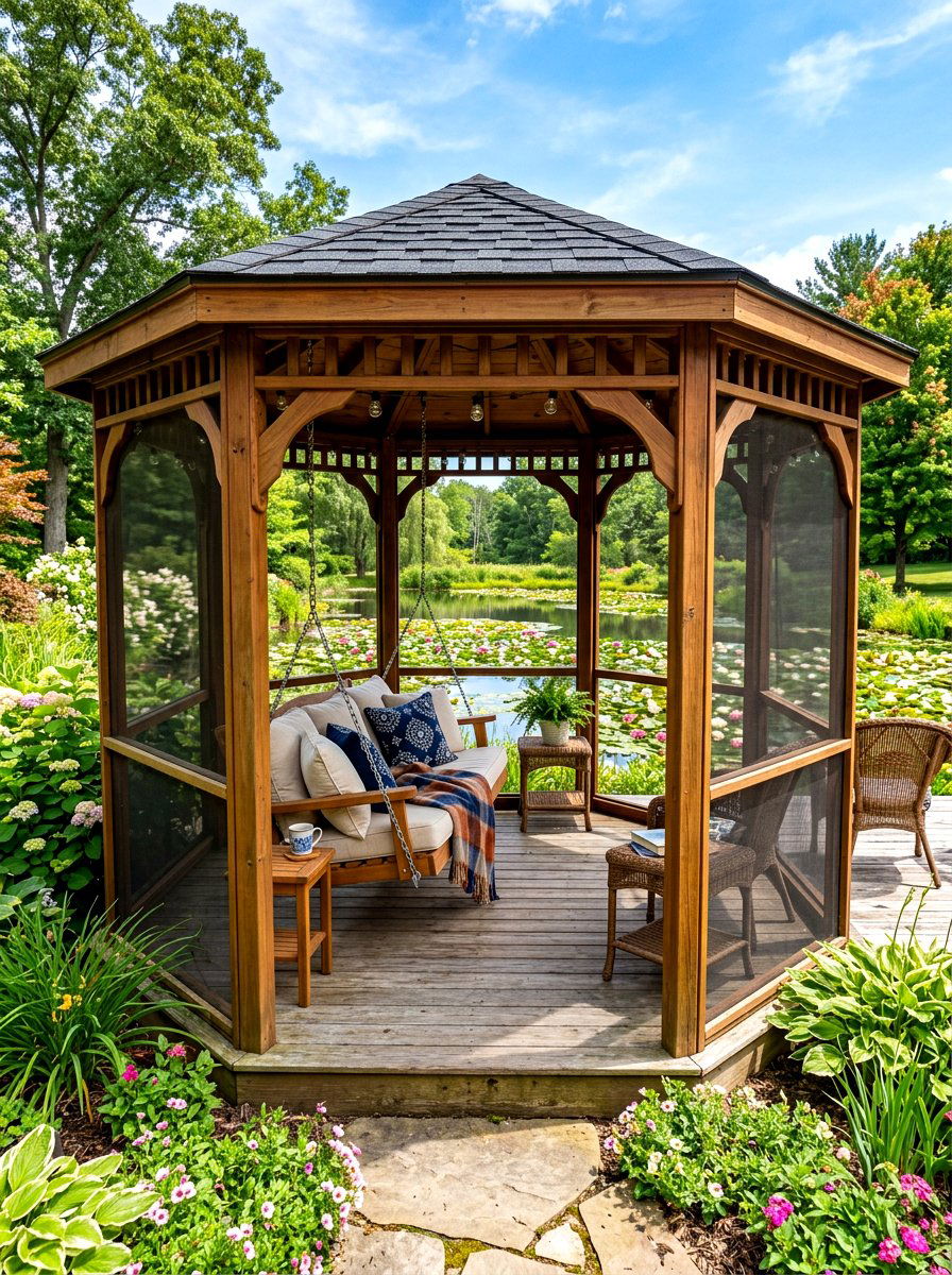 Screened Gazebo With Porch Swing - 30 screened gazebo ideas