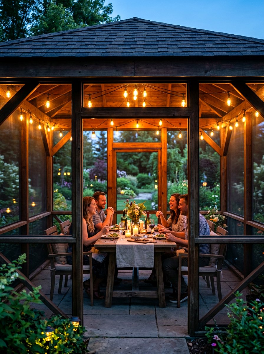 Screened Gazebo With String Lights - 30 screened gazebo ideas