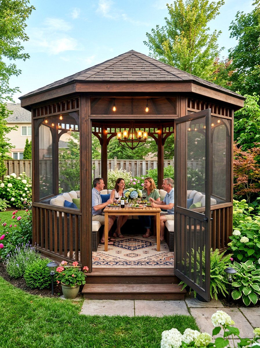 Screened In Gazebo Dining - 30 gazebo dining area ideas