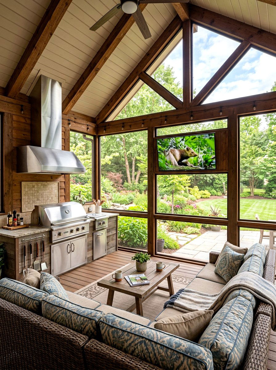 Screened In Porch BBQ Area - 30 grill patio layout ideas