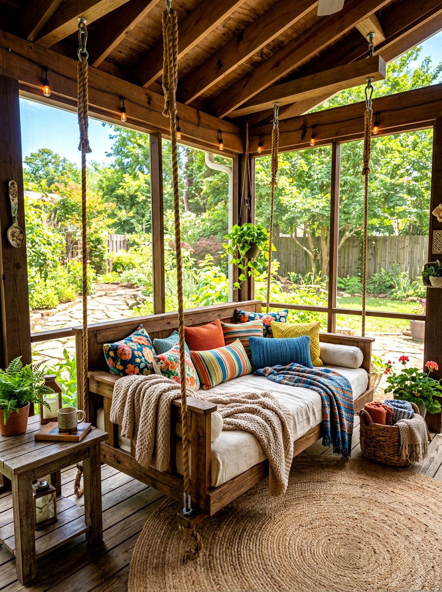 Screened In Porch Bed Swing - 30 screened in porch ideas