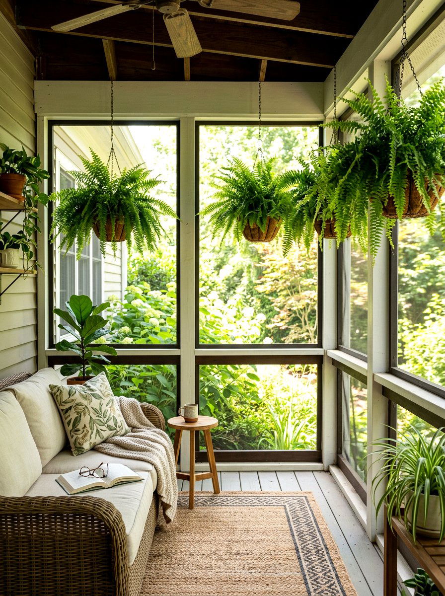 Screened In Porch Hanging Fern - 30 hanging fern porch ideas