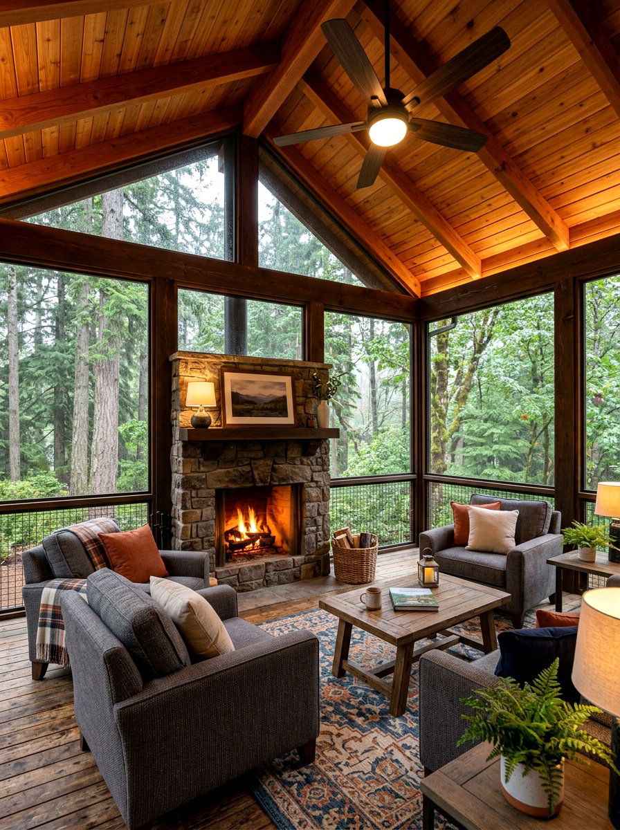 Screened In Porch with Solid Roof - 30 rainproof patio ideas