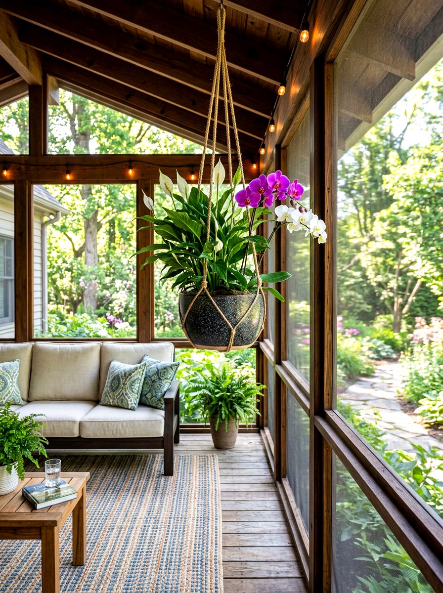 Screened Porch Hanging Planter - 30 porch ceiling planter ideas