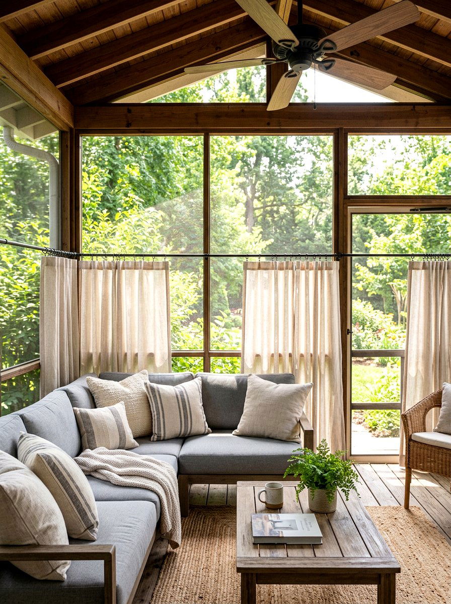 Screened Porch Privacy Curtains - 30 porch with cafe curtains ideas