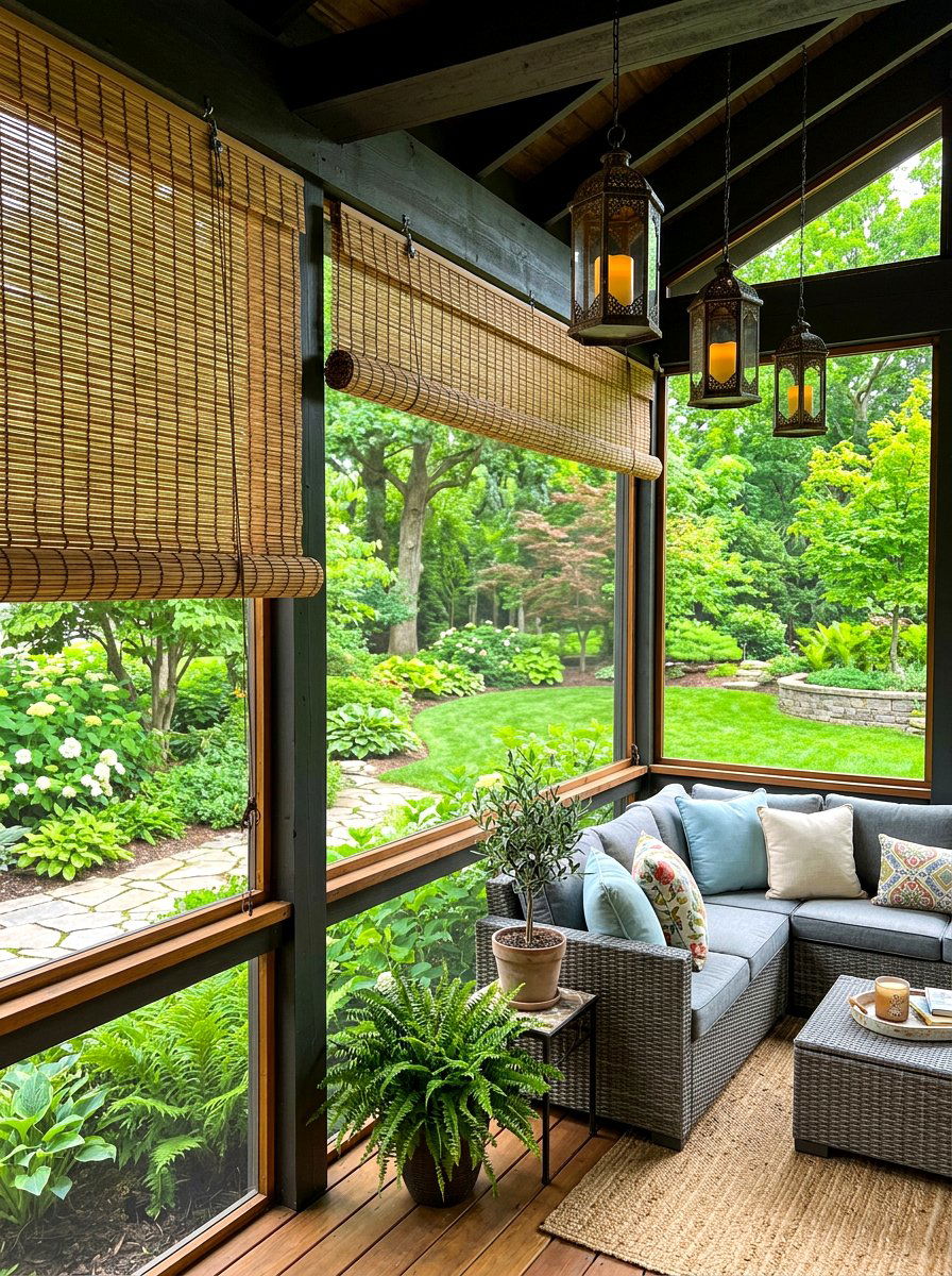 Screened Porch Weatherproof Bamboo Blind - 30 bamboo shade ideas