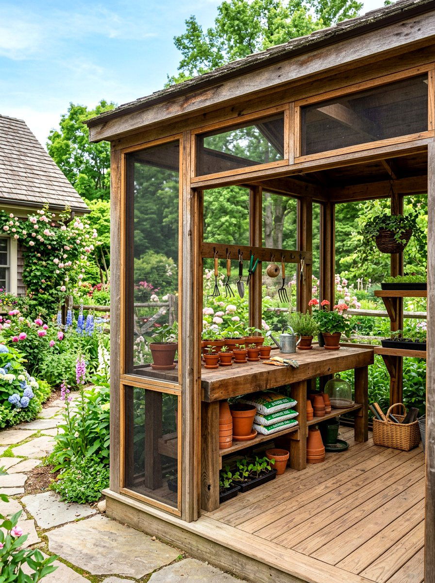 Screened Potting Porch - 30 shed porch ideas