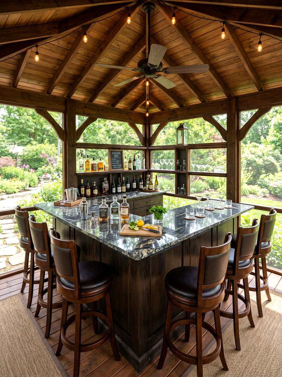 Screened gazebo bar counter - 30 screened gazebo dining ideas