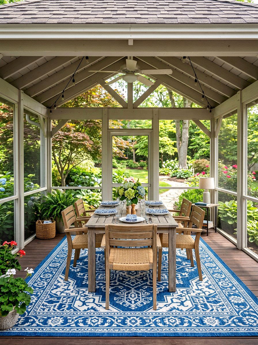 Screened gazebo rug styling - 30 screened gazebo dining ideas