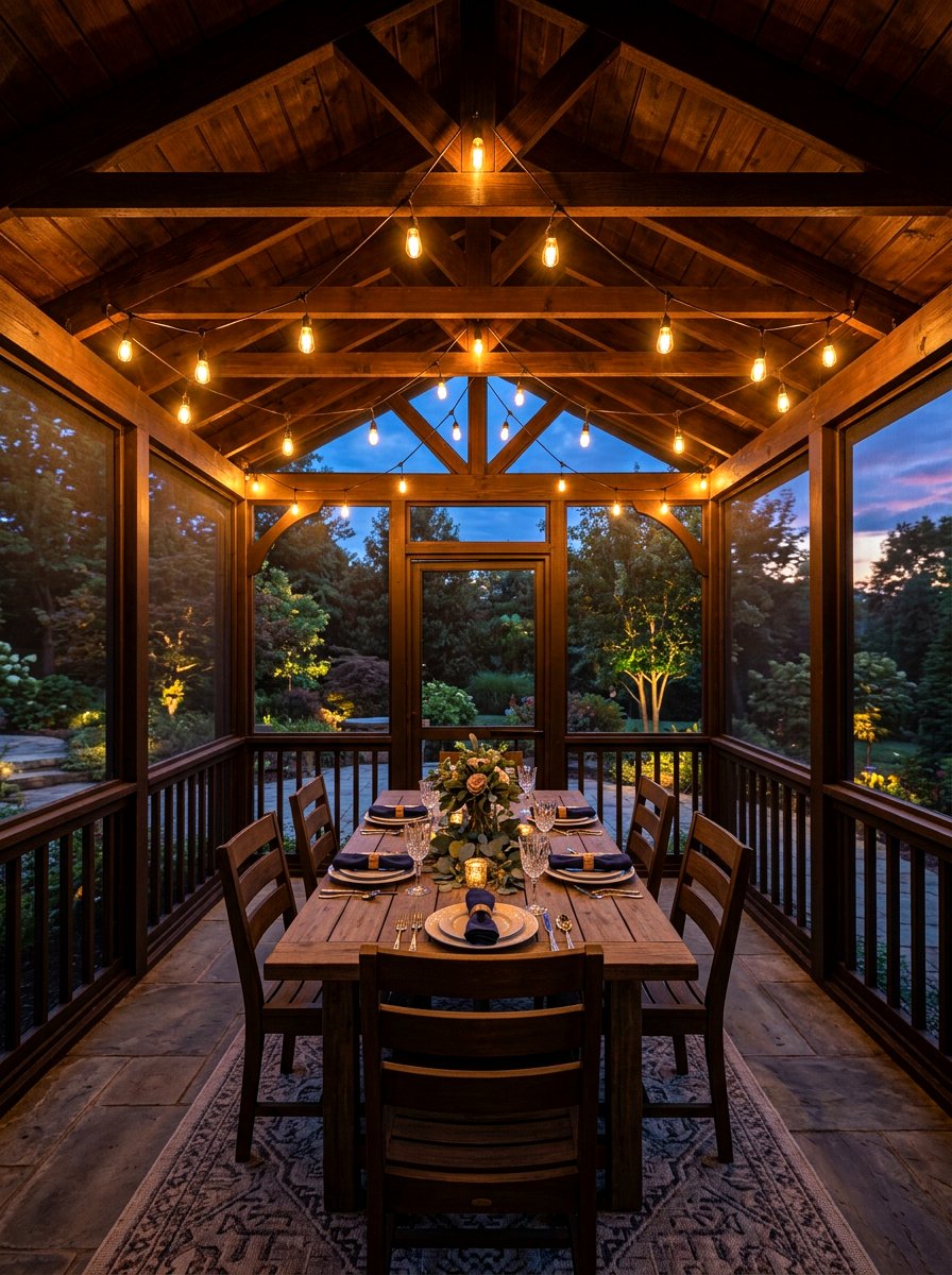 Screened gazebo string lights - 30 screened gazebo dining ideas