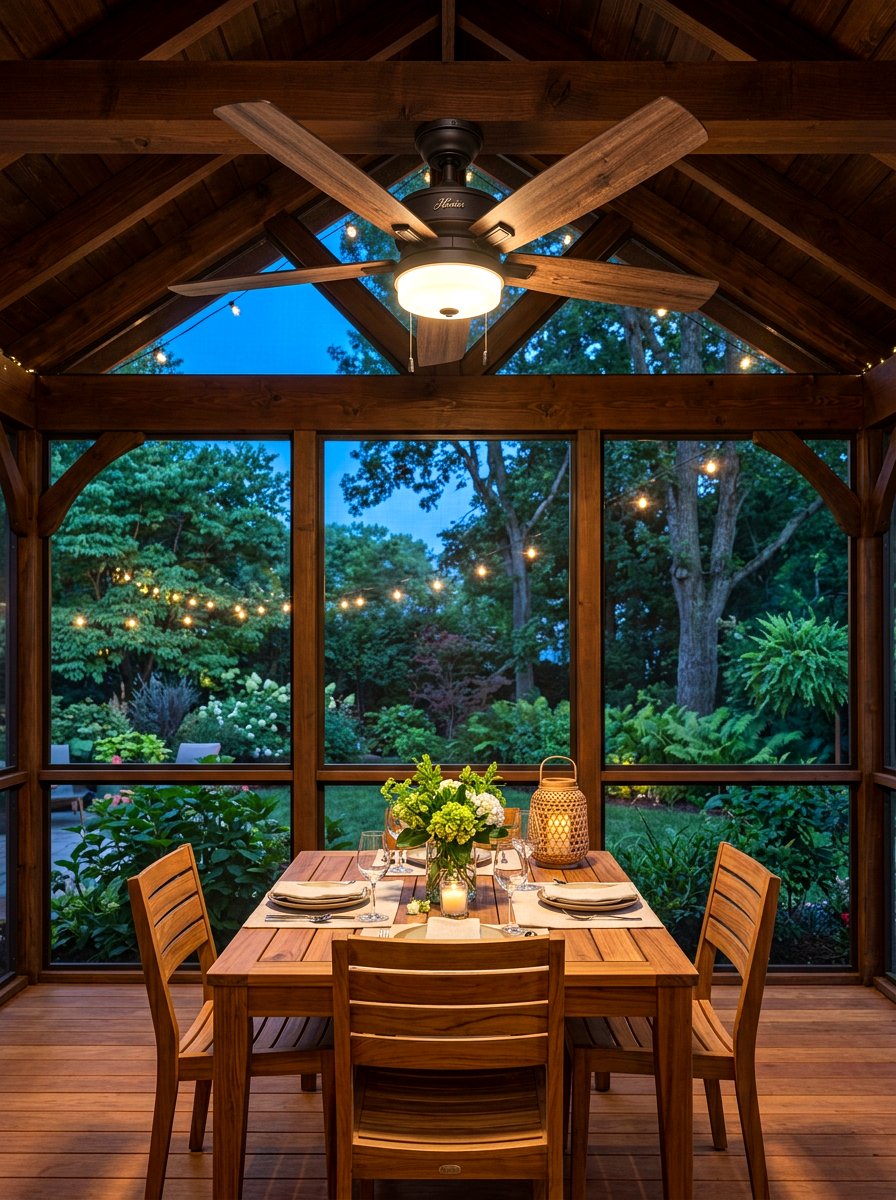 Screened gazebo with ceiling fan - 30 screened gazebo dining ideas
