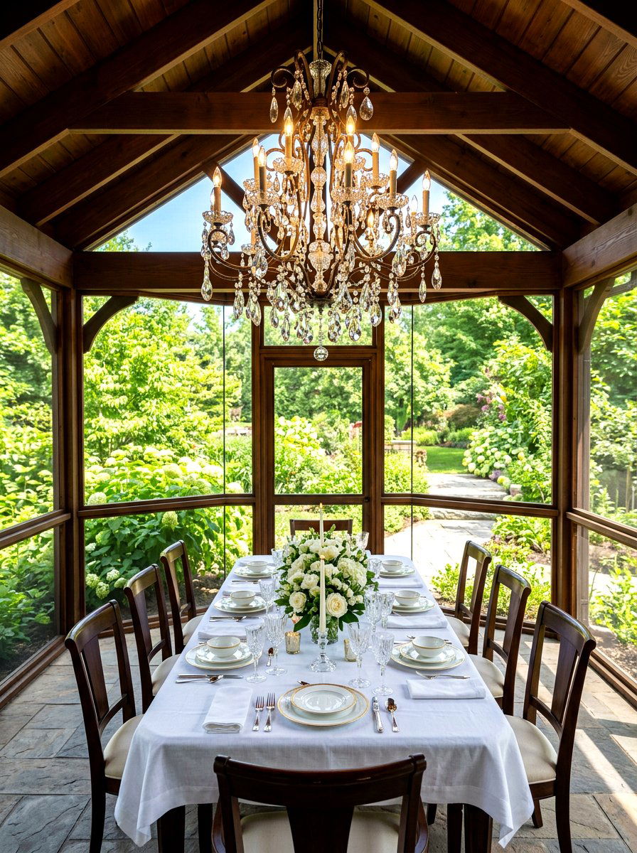 Screened gazebo with chandelier - 30 screened gazebo dining ideas