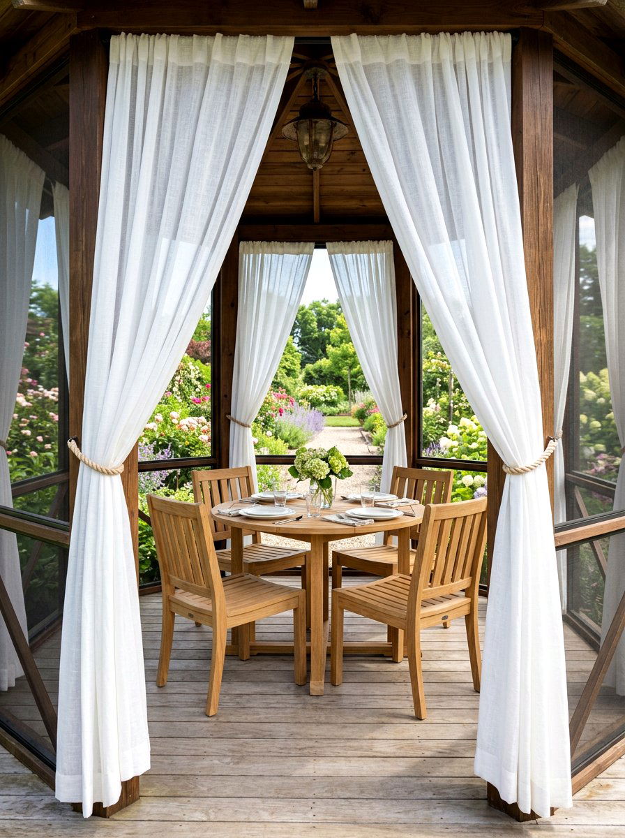 Screened gazebo with curtains - 30 screened gazebo dining ideas