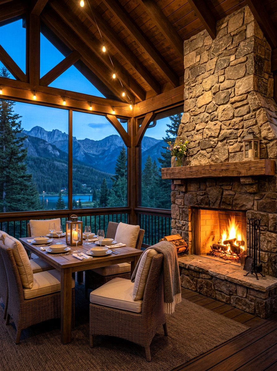 Screened gazebo with fireplace - 30 screened gazebo dining ideas