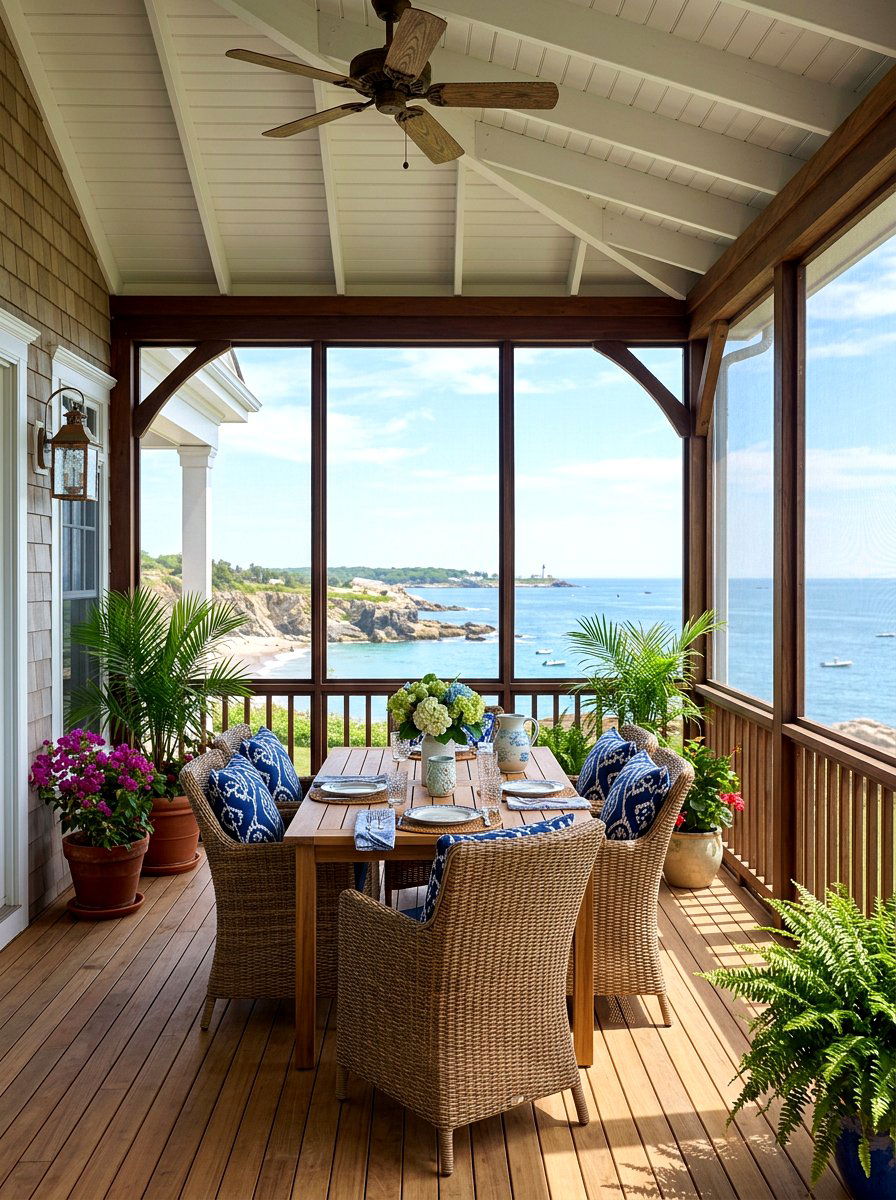 Screened in porch for coastal living - 30 coastal exterior ideas